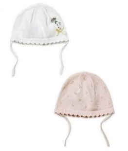 Шапки детские  вязаные на завязках  2 шт.,0-3 мес, Mothercare 