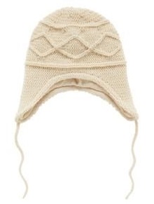 Шапка вязаная кремовая на завязках, 3-6 мес., Mothercare