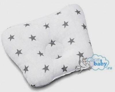 Ортопедическая подушка-бабочка для новорожденного, серые звезды, 0-6 мес.
