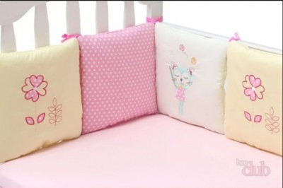 Подушки- бортики  с вышивкой  " котик, цветок, горошек" в кроватку 6 шт., 100% хлопок